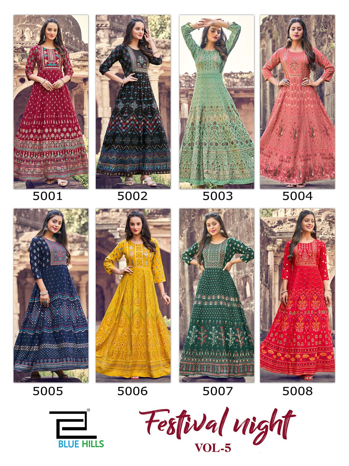 Blue Hills Festival Night Vol 5 Printed Wholesale Anarkali Kurtis Catalog